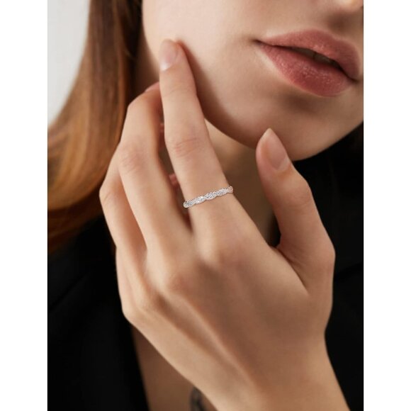 Women's E-0.3Carat-Twisted Eternity Ring Sterling Silver 18K White Gold Plated - Picture 3 of 7